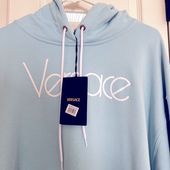 Versace iconic 1978 re-edition Logo Light Blue embroidered oversized hoodie 48 - Picture 5 of 16